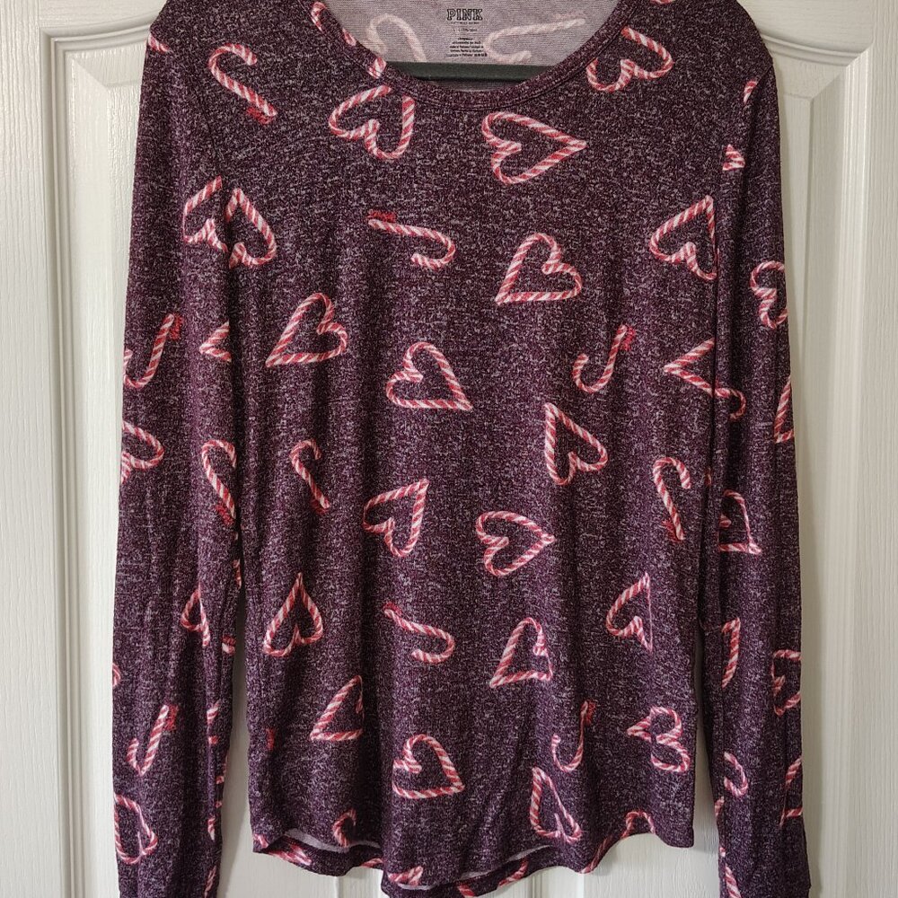 Pink Christmas Candy Cane Hearts Size L Pajamas Set